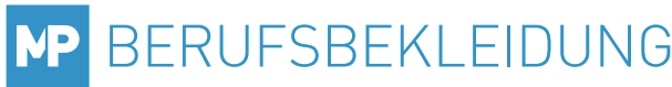 Das Logo von MP Berufsbekleidung mit einem blauen Quadrat, in dem die Buchstaben 'MP' stehen, gefolgt von dem Schriftzug 'BERUFSBEKLEIDUNG' in blauer Schrift.