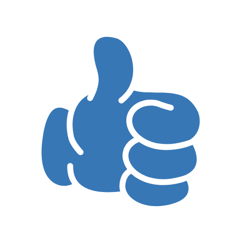Daumen hoch-Symbol, das eine positive Geste darstellt, in blauer Farbe mit einem weißen Rand.