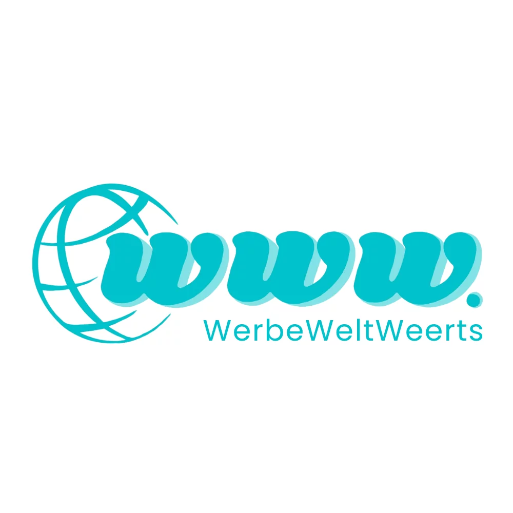 Logo von WerbeWeltWeerts mit einer Weltkugel im Hintergrund und dem Text ‚www. WerbeWeltWeerts‘ in einer modernen Schriftart.