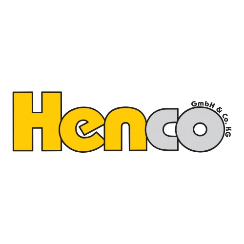 Firmenlogo von Henco GmbH & Co. KG mit gelben und grauen Buchstaben in modernem Design.