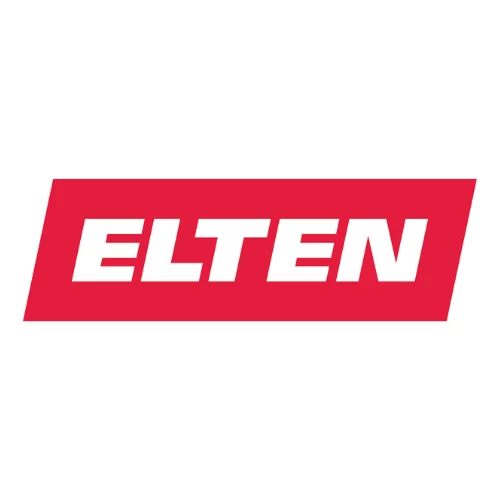Elten-Logo in weißer, fettgedruckter Schrift auf einem schrägen roten Rechteck, das Dynamik und Kraft symbolisiert.