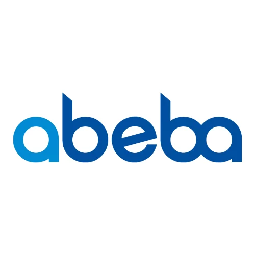 Logo von abeba mit moderner, abgerundeter blauer Schrift in unterschiedlichen Blautönen.