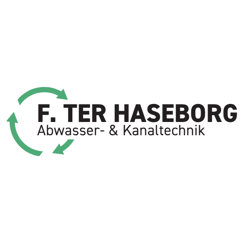 Logo von F. Ter Haseborg Abwasser- & Kanaltechnik mit klarer Schrift und einer grünen Kreislauf-Pfeilgrafik.